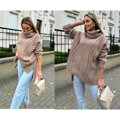 Fashionweek OZDOBNĚ PLETENÝ SVETR S ROLÁKEM JK SOPHIA Capuccino – Zboží Dáma