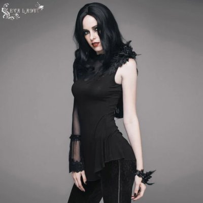 DEVIL FASHION In Flux Gothic Top With Mesh Panel And Lace černá