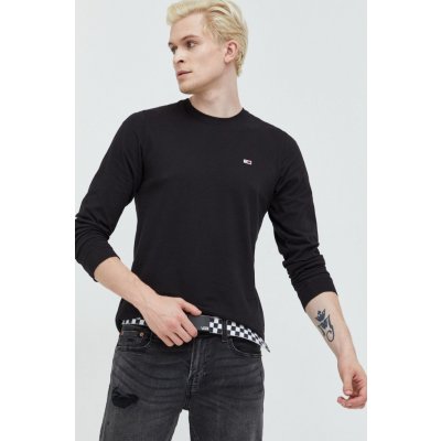 Tommy Jeans Bavlněné tričko s dlouhým rukávem černá