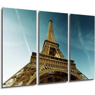 Obraz 3D třídílný - 105 x 70 cm - Eiffel Tower, Paris, France Eiffelova věž, Paříž, Francie – Zboží Mobilmania