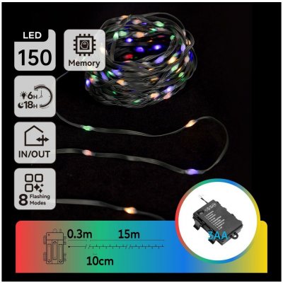 Aigostar B.V. Aigostar -LED Venkovní vánoční řetěz 150xLED 8 funkcí 3xAA 15,3m IP44 multicolor AI1366 – Hledejceny.cz
