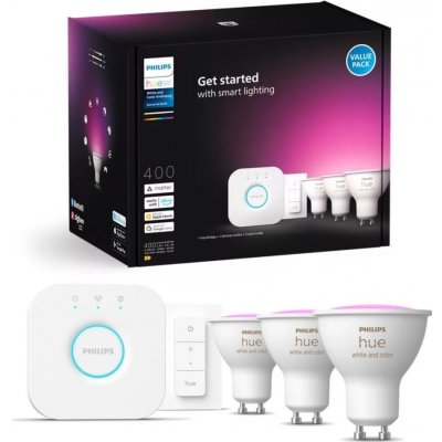 Philips Propojovací zařízení Hue BRIDGE a 3 ks LED žárovek GU10 4,3W 50W White and Color Ambiance 2000-6500K/RGB stmívatelné – Zboží Živě