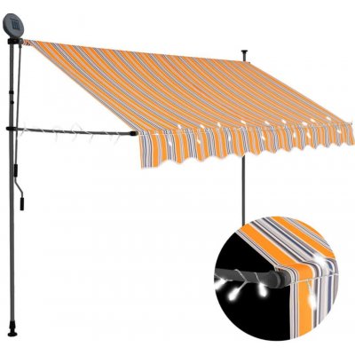 Greatstore Ručně zatahovací markýza s LED světlem 250 cm žlutomodrá – HobbyKompas.cz