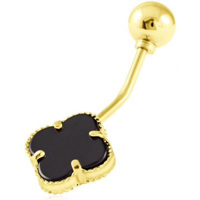 Gemmax Jewelry zlatý piercing Čtyřlístek s Onyxem do pupíku ve stylu Vintage střední GLYYX-41131 – Zboží Mobilmania