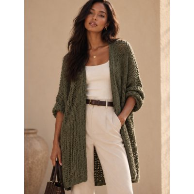 Fashionweek Dámský oversize kardigan s volným pleteným vzorem MORA K9579 Khaki – Hledejceny.cz