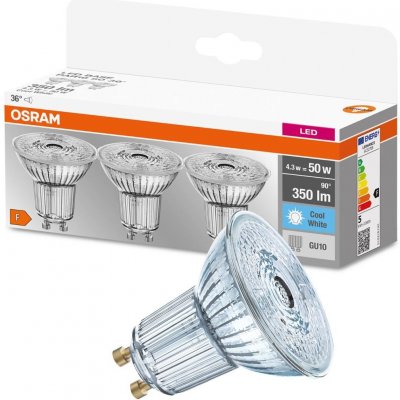 Osram sada 3x LED žárovka GU10, PAR16, 4,3W, 350lm, 4000K, neutrální bílá – Zboží Živě