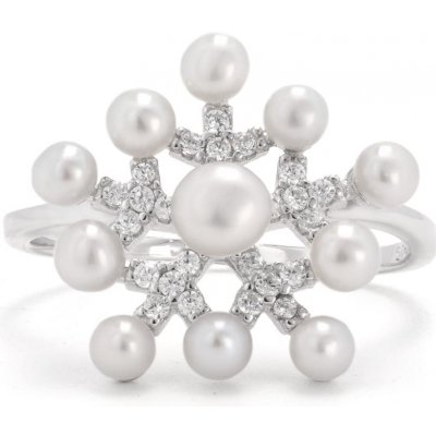 Rafity Stříbrný prsten Pearl Snowflake s perlami a zirkony R0098 0506