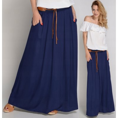 Fashionweek dámská dlouhá letní sukně s kapsami a páskem ZIZI00 tmave modry