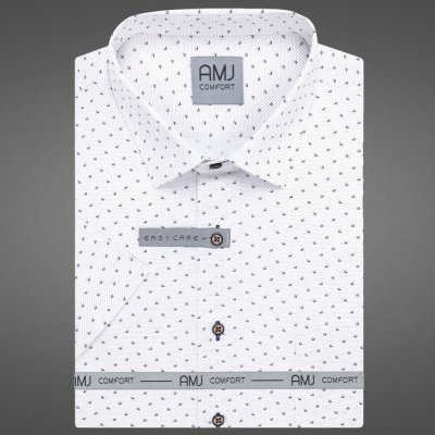 AMJ pánská bavlněná košile krátký rukáv slim-fit VKB1369 vzorovaná bílá