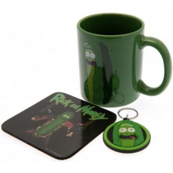 CurePink Dárkový set Rick And Morty: Pickle Rick hrnek přívěsek tácek hrnku GP85196 315 ml