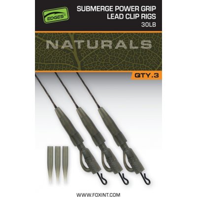 Fox Montáž Naturals Submerge Power Grip Lead Clip Leaders 75 cm 3 ks 30 lb – Zboží Mobilmania