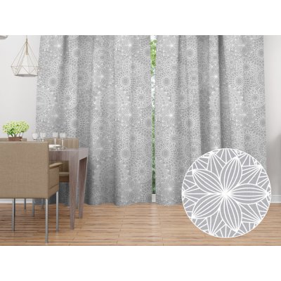Biante Bavlněný závěs Sandra SA-327 Bílé mandaly na šedém 130x210 cm – Zboží Mobilmania
