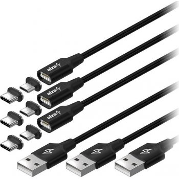 AlzaPower APW-CBMG30320B MagCore 2in1 USB-A to Micro USB/USB-C, 60W, 2m, černý, 3ks