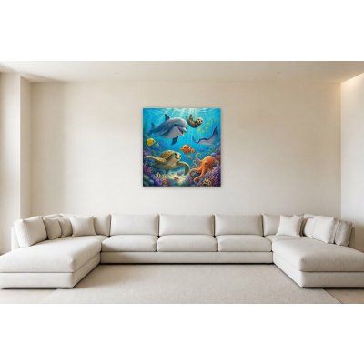 Obraz na plátně – Veselí podmořští kamarádi mezi korály 125 × 125 cm – Hledejceny.cz