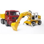 Bruder 2751 Červeno žlutá SKLÁPĚČKA MAN TGA s bagrem – Sleviste.cz