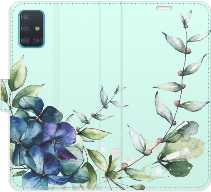 Pouzdro iSaprio Flip s kapsičkami na karty - Blue Flowers Samsung Galaxy A51