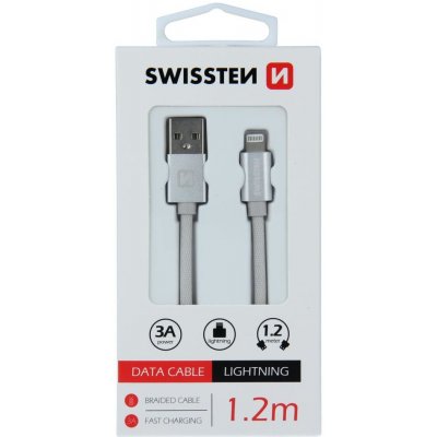 Swissten 71523203 USB 2.0 typ A na Lightning, USB 2.0, zástrčka A - zástrčka Lightning, opletený, 1,2m, stříbrný – Zboží Mobilmania