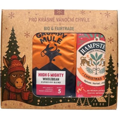Grumpy Mule Vánoční balíček High & Mighty Arabica 0,2 kg a BIO vánoční kořeněný čaj zrnková 20 ks – Hledejceny.cz