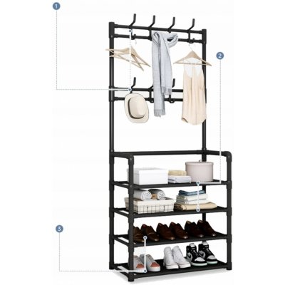 SUPPLIES MAXIM W155 Stojanový věšák 155 cm na oblečení a boty s velkým košem černá barva – Zboží Dáma