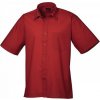 Pánská Košile Premier Workwear pánská popelínová pracovní košile s krátkým rukávem červená vínová