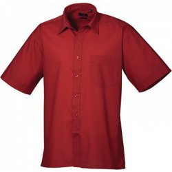 Premier Workwear pánská popelínová pracovní košile s krátkým rukávem červená vínová