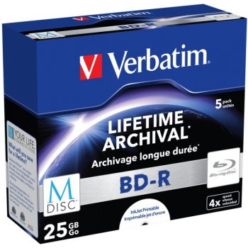 Verbatim BD-R 25GB 4x, M-Disc, Single layer, printable, jewel, 5ks (43823)