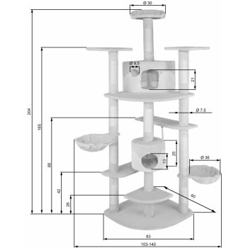 Tectake Kočičí škrabadlo Duki 204 cm