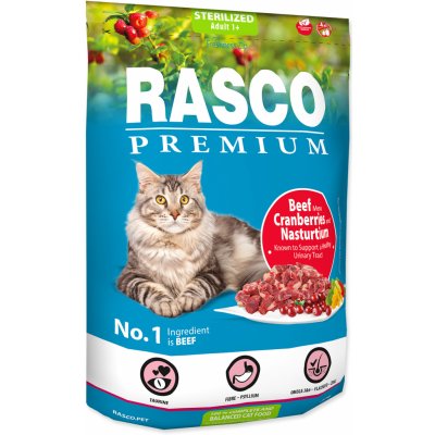 Rasco Premium Sterilized hovězí s brusinkou a lichořeřišnicí 0,4 kg – Zbozi.Blesk.cz