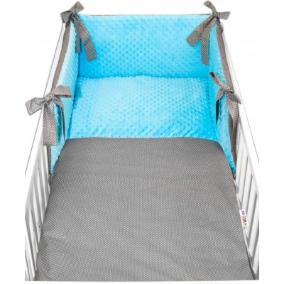 Baby Nellys 3-dílná sada mantinel s povlečením minky Tečky minky tyrkys/tm. šedá 120 x 90 cm – Zboží Dáma