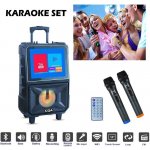 Karaoke set párty pro děti i dospělé 40W reproduktor a 14 dotykový displej a 2 bluetooth mikrofony – Zboží Mobilmania