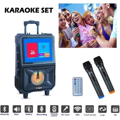 Karaoke set párty pro děti i dospělé 40W reproduktor a 14 dotykový displej a 2 bluetooth mikrofony