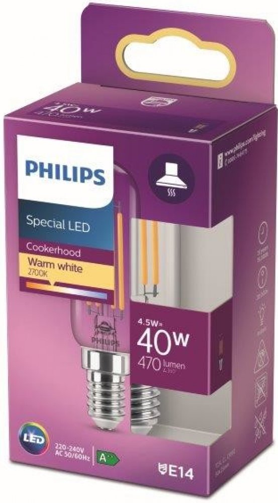 Philips 8718699783358 LED žárovka 1x4,5W E14 470lm 2700K teplá bílá, čirá, do  digestoře | Srovnanicen.cz