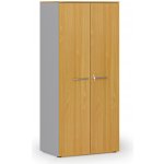 Kancelářská policová skříň PRIMO GRAY s dveřmi, 800 x 500 x 1781 mm, šedá/buk – Zboží Mobilmania