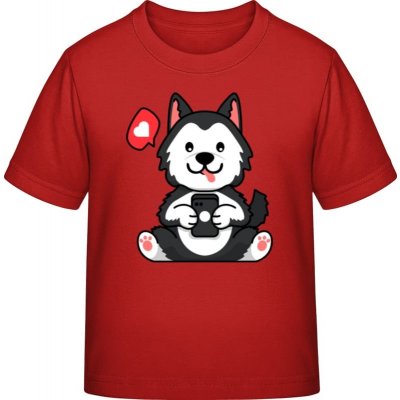E190 tričko pro děti Design Pes hrající si na telefonu červená – Zboží Mobilmania
