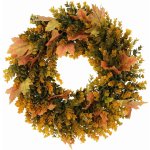 Podzimní věnec umělý Eucalyptus a javorové listy, pr. 40 cm, oranžovo-zelená – Zboží Dáma