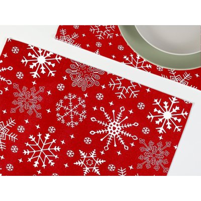 Dreamy Linens Vánoční prostírání bavlněné červené Vločky 35 x 45 cm – Zboží Dáma