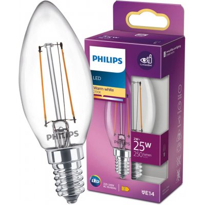 Philips E14 B35 LED žárovka 2W = 25W 250 lm 2700K teplá bílá vlákno – Zboží Mobilmania