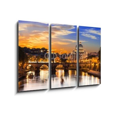 Obraz 3D třídílný - 105 x 70 cm - Sunset view of Basilica St Peter and river Tiber in Rome. Italy Západ slunce na baziliku sv. Petra a řeky Tiber v Římě. Itálie