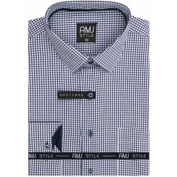 AMJ pánská košile dlouhý rukáv slim fit modro-bílé drobné káro VDSR1263