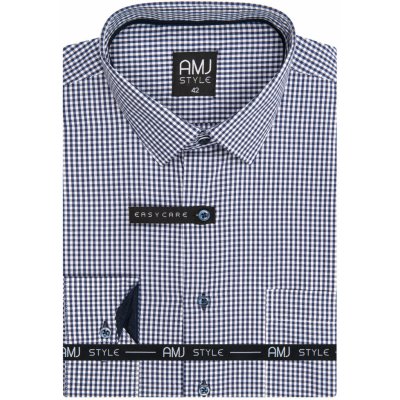 AMJ pánská košile dlouhý rukáv slim fit modro-bílé drobné káro VDSR1263 – Zbozi.Blesk.cz