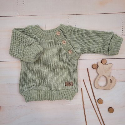 Pletený svetřík pro miminko s knoflíčky Lovely prodloužené náplety khaki – Zboží Mobilmania
