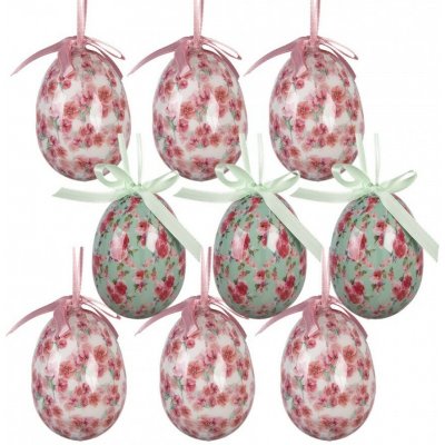 Clayre & Eef 9ks dekorace bílo-růžové závěsné vajíčko s květy Spring Egg - Ø 5*8 cm – Hledejceny.cz