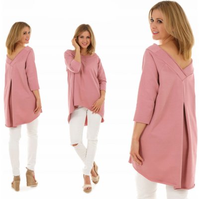 Fashion week Asymetrická bavlněná tunika MF813 světle růžová – Zboží Mobilmania