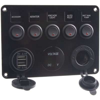 STU 47170 Panel s 5x spínači, CL, voltmetr + 2x USB zásuvka, 12/24V – Sleviste.cz