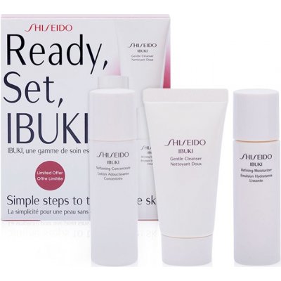 Shiseido Ibuki Gentle Cleanser 30 ml + Softening Concentrate 30 ml + Refining Moisturiser 30 ml dárková sada – Zboží Mobilmania