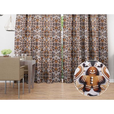 Biante Saténový závěs LUP-501 Vánoční perníčky na šedém 140x220 cm – Hledejceny.cz