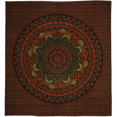 BOB Batik přehoz na postel indický Lotos Mandala červeno zelený bavlna King size Dvoulůžko 225 x 200 cm – Sleviste.cz