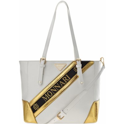 Monnari Originální dámská taška s logem velká objemná kabelka shopperka přes rameno bílozlatá – Zboží Mobilmania