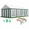 Zahradní stan a altán Pártystany Jičín Pártystan 5x8m PVC Standard + 8ks Pivní set 200x50cm Zeleno-bílá