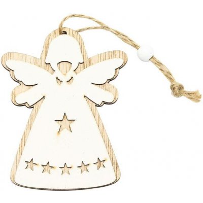 DECOLED Vánoční dřevěná ozdoba na stromeček anděl 10 × 7,5 cm, závěsná – Hledejceny.cz